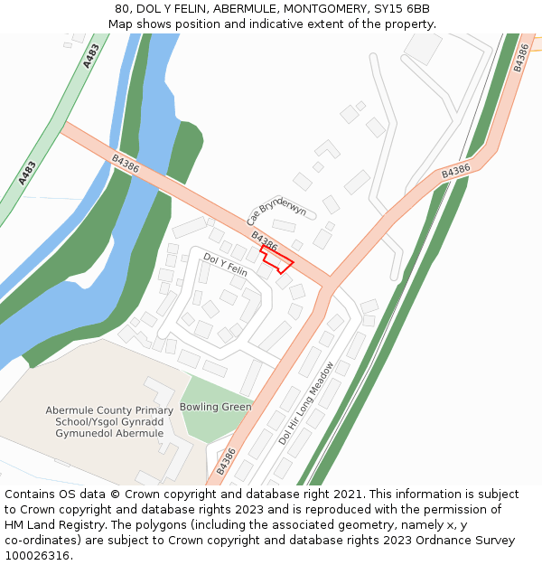 80, DOL Y FELIN, ABERMULE, MONTGOMERY, SY15 6BB: Location map and indicative extent of plot