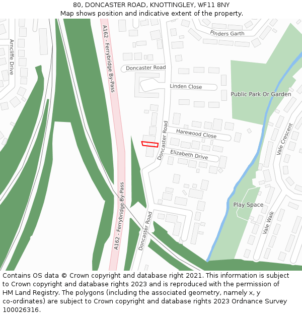 80, DONCASTER ROAD, KNOTTINGLEY, WF11 8NY: Location map and indicative extent of plot