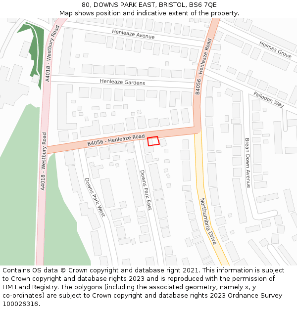 80, DOWNS PARK EAST, BRISTOL, BS6 7QE: Location map and indicative extent of plot