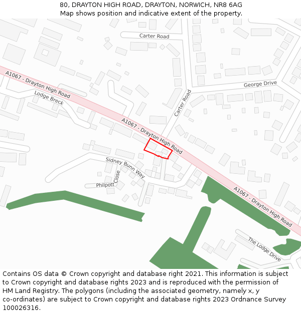 80, DRAYTON HIGH ROAD, DRAYTON, NORWICH, NR8 6AG: Location map and indicative extent of plot