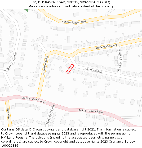 80, DUNRAVEN ROAD, SKETTY, SWANSEA, SA2 9LQ: Location map and indicative extent of plot