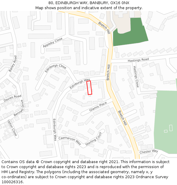 80, EDINBURGH WAY, BANBURY, OX16 0NX: Location map and indicative extent of plot