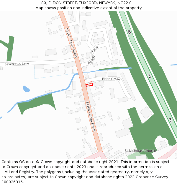 80, ELDON STREET, TUXFORD, NEWARK, NG22 0LH: Location map and indicative extent of plot