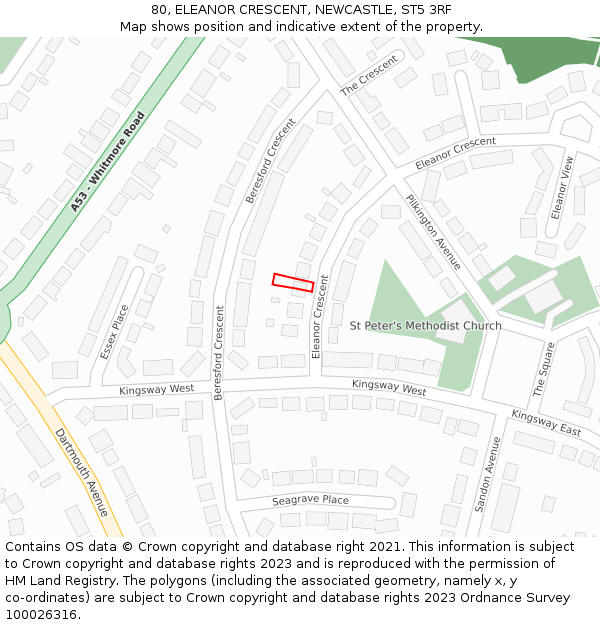 80, ELEANOR CRESCENT, NEWCASTLE, ST5 3RF: Location map and indicative extent of plot