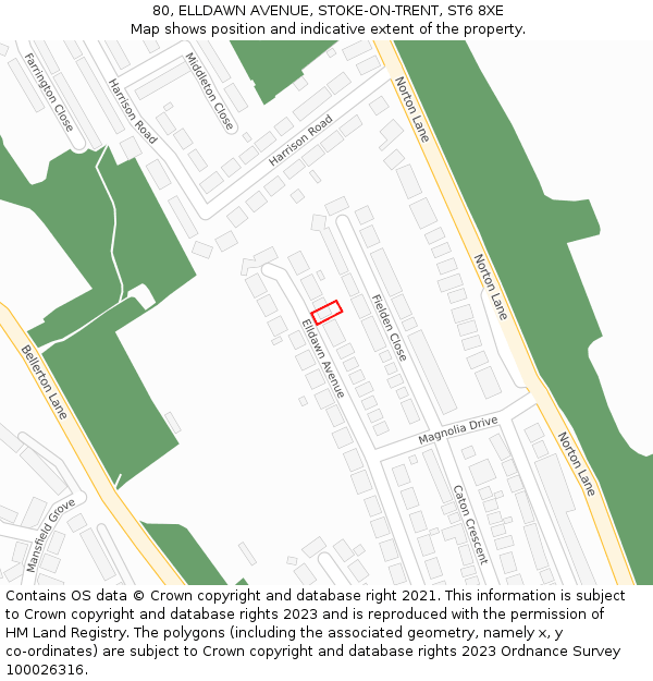 80, ELLDAWN AVENUE, STOKE-ON-TRENT, ST6 8XE: Location map and indicative extent of plot