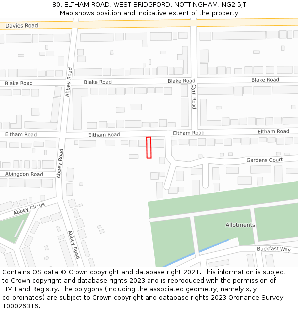 80, ELTHAM ROAD, WEST BRIDGFORD, NOTTINGHAM, NG2 5JT: Location map and indicative extent of plot