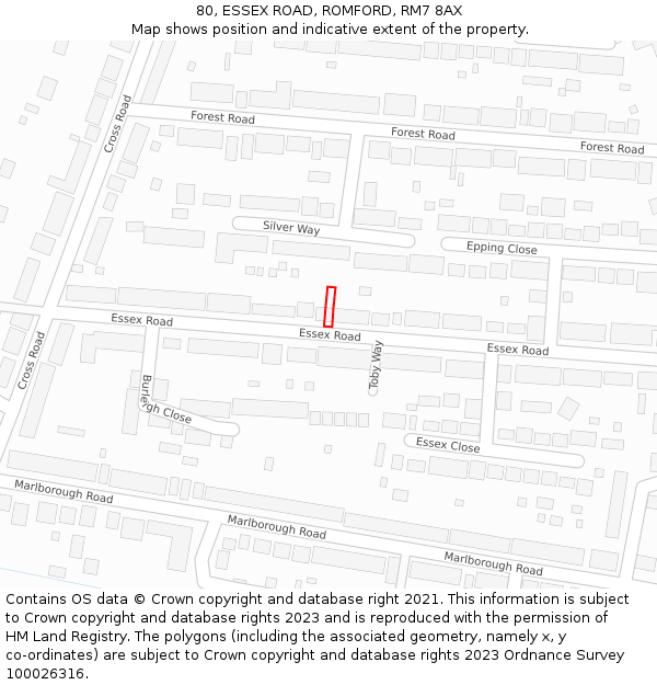 80, ESSEX ROAD, ROMFORD, RM7 8AX: Location map and indicative extent of plot