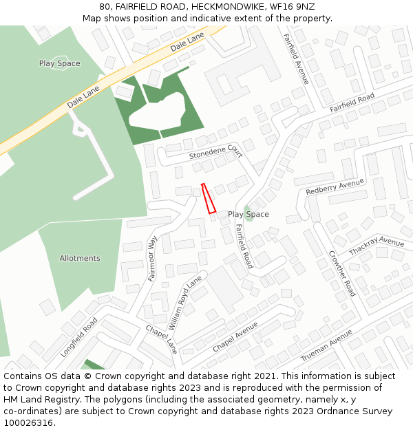 80, FAIRFIELD ROAD, HECKMONDWIKE, WF16 9NZ: Location map and indicative extent of plot