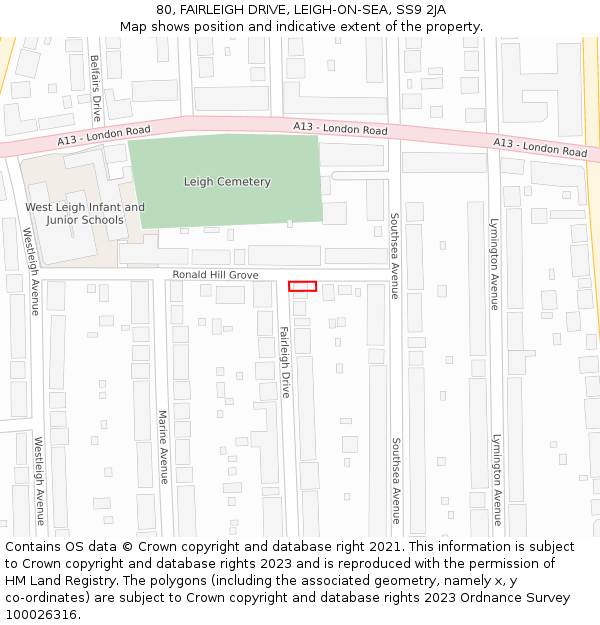 80, FAIRLEIGH DRIVE, LEIGH-ON-SEA, SS9 2JA: Location map and indicative extent of plot