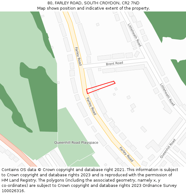 80, FARLEY ROAD, SOUTH CROYDON, CR2 7ND: Location map and indicative extent of plot