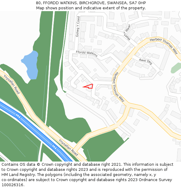 80, FFORDD WATKINS, BIRCHGROVE, SWANSEA, SA7 0HP: Location map and indicative extent of plot