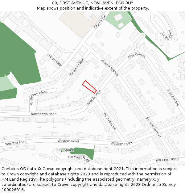 80, FIRST AVENUE, NEWHAVEN, BN9 9HY: Location map and indicative extent of plot