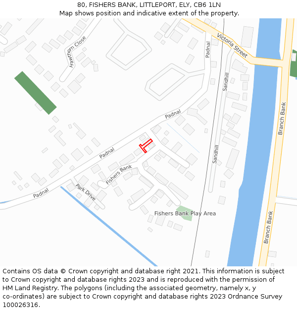 80, FISHERS BANK, LITTLEPORT, ELY, CB6 1LN: Location map and indicative extent of plot