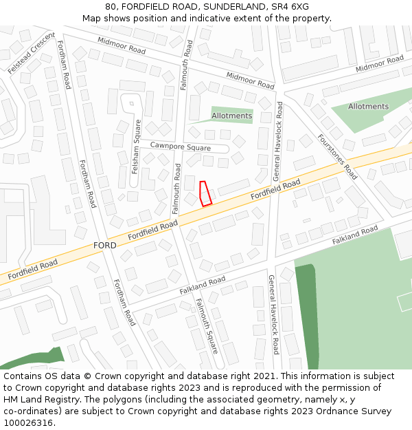 80, FORDFIELD ROAD, SUNDERLAND, SR4 6XG: Location map and indicative extent of plot