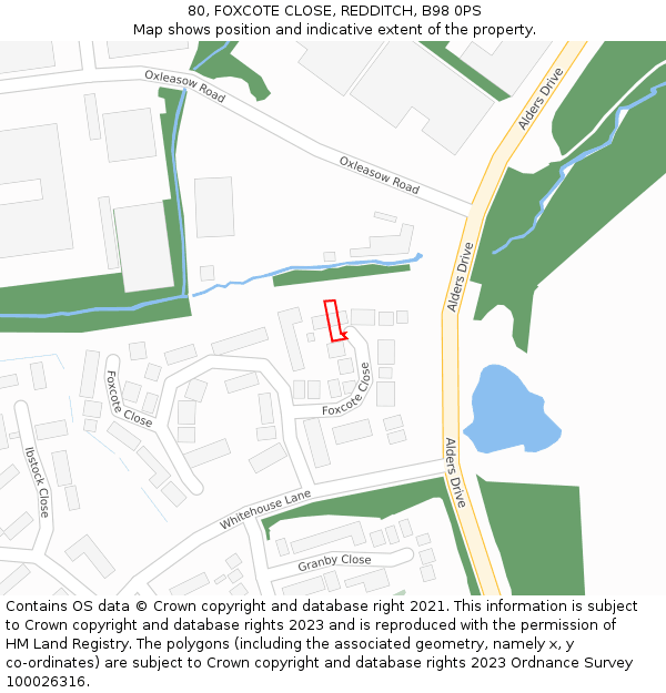 80, FOXCOTE CLOSE, REDDITCH, B98 0PS: Location map and indicative extent of plot