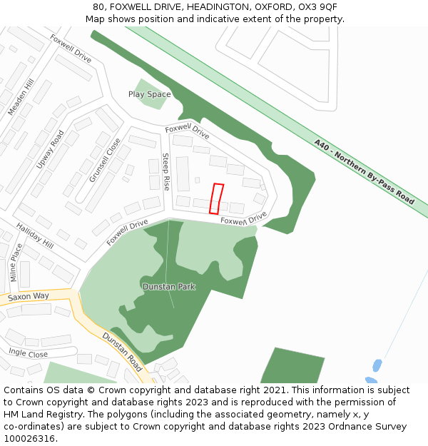 80, FOXWELL DRIVE, HEADINGTON, OXFORD, OX3 9QF: Location map and indicative extent of plot