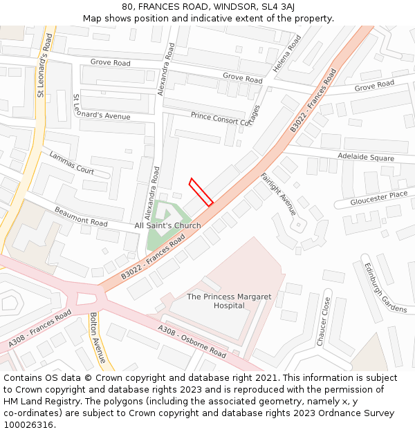 80, FRANCES ROAD, WINDSOR, SL4 3AJ: Location map and indicative extent of plot