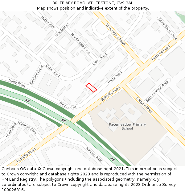 80, FRIARY ROAD, ATHERSTONE, CV9 3AL: Location map and indicative extent of plot