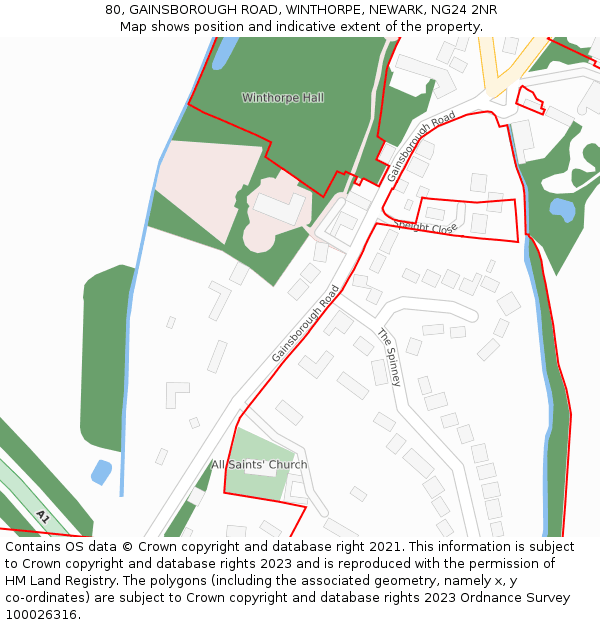 80, GAINSBOROUGH ROAD, WINTHORPE, NEWARK, NG24 2NR: Location map and indicative extent of plot