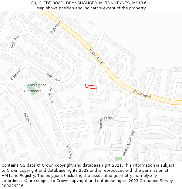80, GLEBE ROAD, DEANSHANGER, MILTON KEYNES, MK19 6LU: Location map and indicative extent of plot