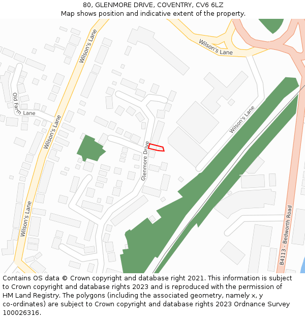 80, GLENMORE DRIVE, COVENTRY, CV6 6LZ: Location map and indicative extent of plot