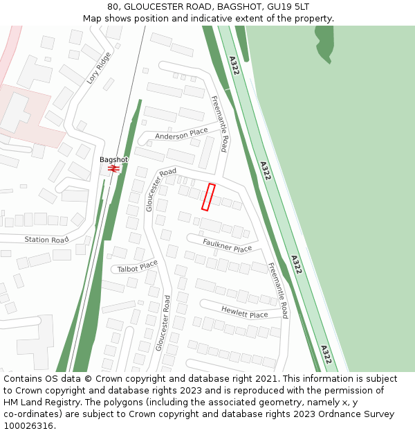 80, GLOUCESTER ROAD, BAGSHOT, GU19 5LT: Location map and indicative extent of plot