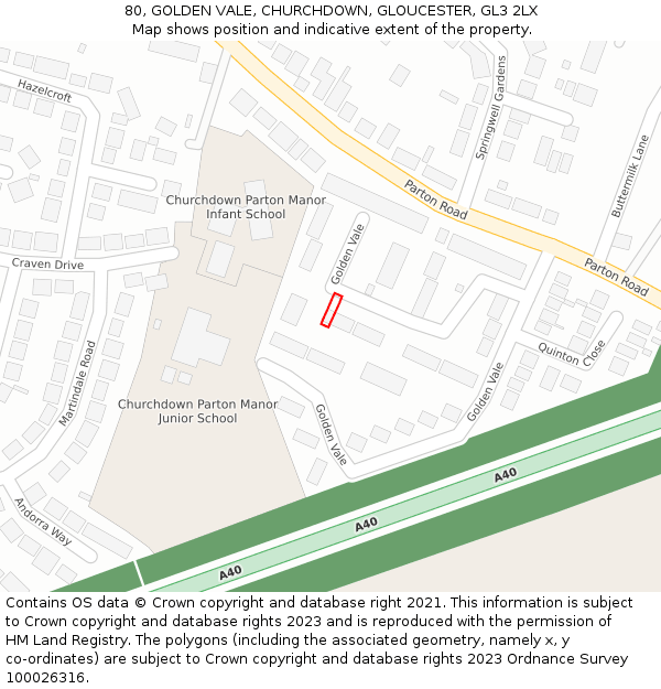 80, GOLDEN VALE, CHURCHDOWN, GLOUCESTER, GL3 2LX: Location map and indicative extent of plot