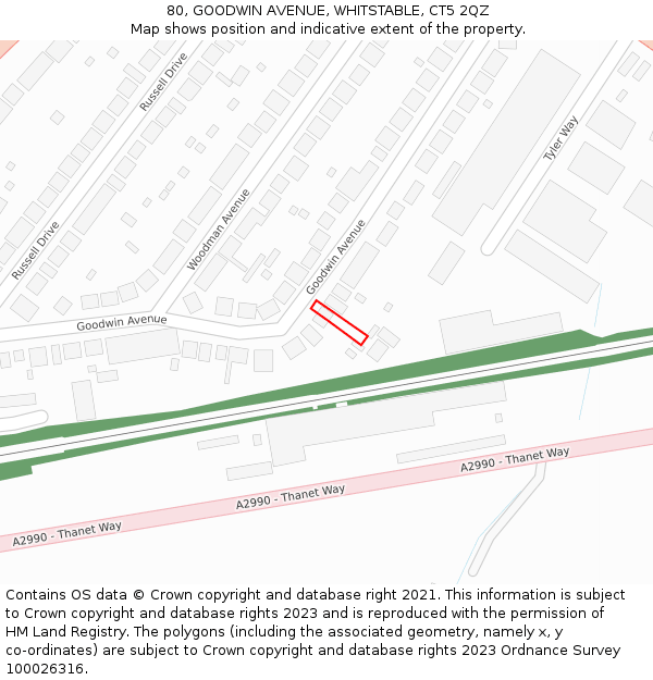 80, GOODWIN AVENUE, WHITSTABLE, CT5 2QZ: Location map and indicative extent of plot