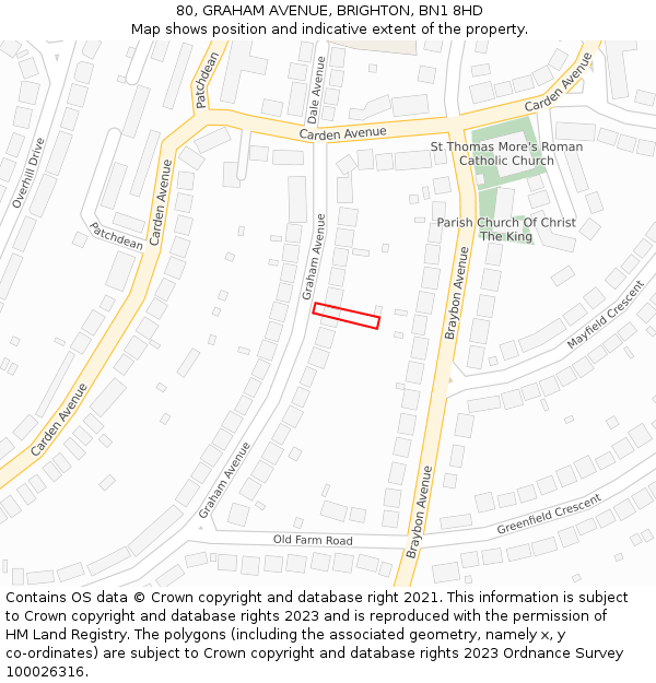 80, GRAHAM AVENUE, BRIGHTON, BN1 8HD: Location map and indicative extent of plot