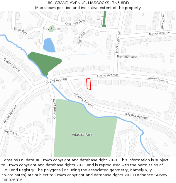 80, GRAND AVENUE, HASSOCKS, BN6 8DD: Location map and indicative extent of plot