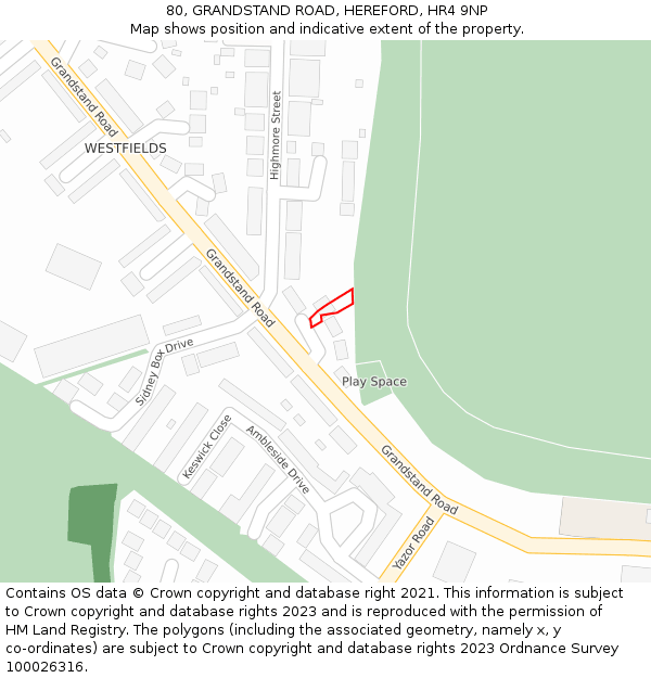 80, GRANDSTAND ROAD, HEREFORD, HR4 9NP: Location map and indicative extent of plot