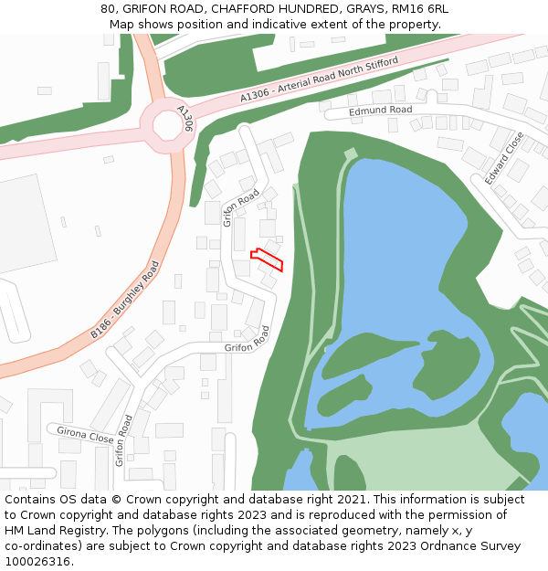 80, GRIFON ROAD, CHAFFORD HUNDRED, GRAYS, RM16 6RL: Location map and indicative extent of plot