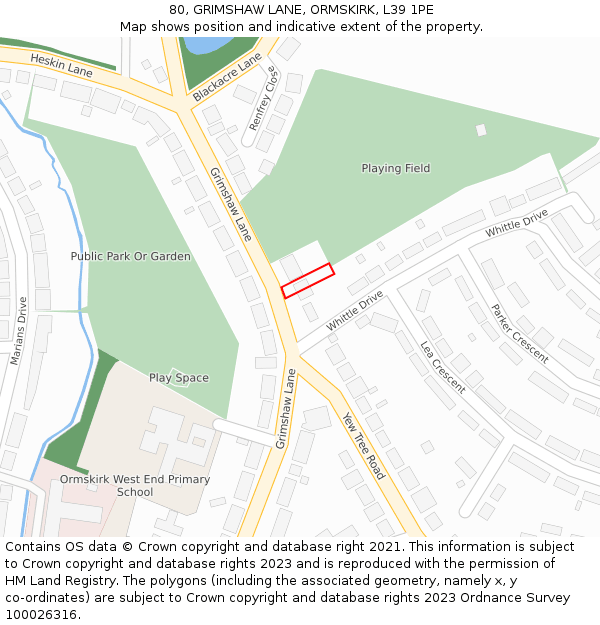 80, GRIMSHAW LANE, ORMSKIRK, L39 1PE: Location map and indicative extent of plot