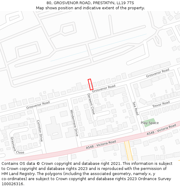 80, GROSVENOR ROAD, PRESTATYN, LL19 7TS: Location map and indicative extent of plot