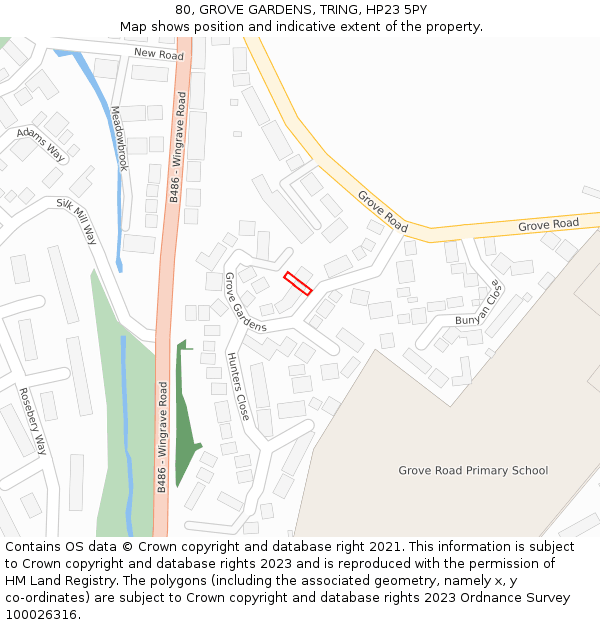 80, GROVE GARDENS, TRING, HP23 5PY: Location map and indicative extent of plot