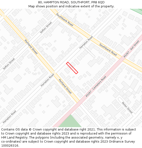 80, HAMPTON ROAD, SOUTHPORT, PR8 6QD: Location map and indicative extent of plot