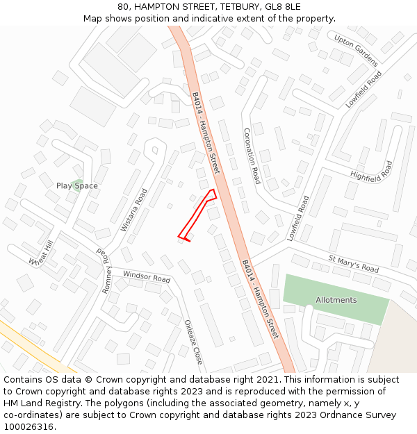 80, HAMPTON STREET, TETBURY, GL8 8LE: Location map and indicative extent of plot