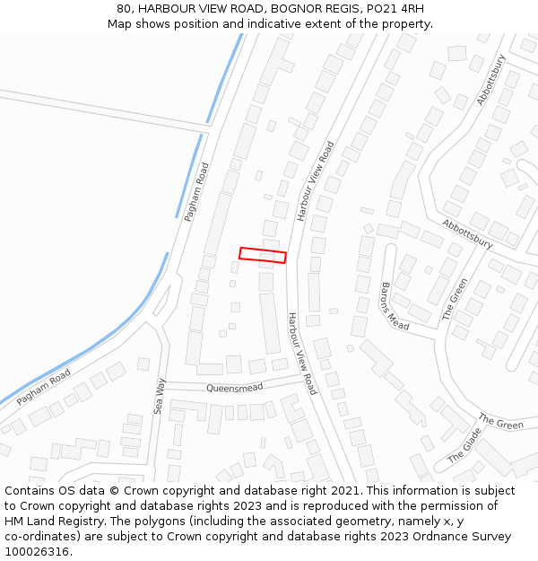 80, HARBOUR VIEW ROAD, BOGNOR REGIS, PO21 4RH: Location map and indicative extent of plot