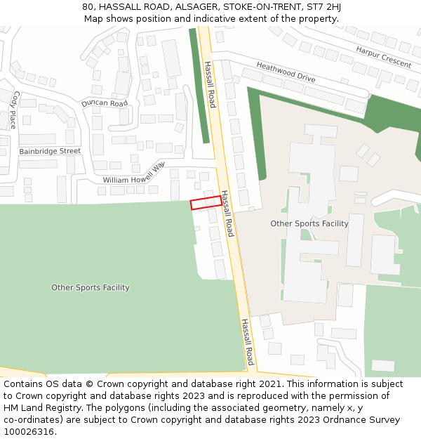 80, HASSALL ROAD, ALSAGER, STOKE-ON-TRENT, ST7 2HJ: Location map and indicative extent of plot