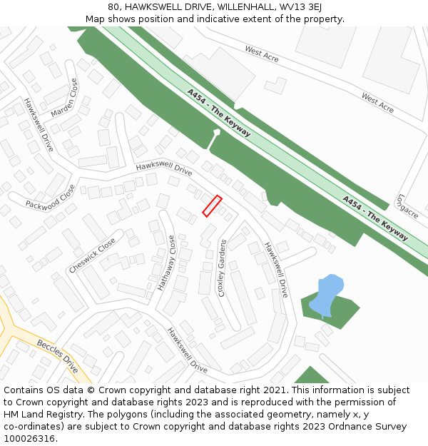 80, HAWKSWELL DRIVE, WILLENHALL, WV13 3EJ: Location map and indicative extent of plot