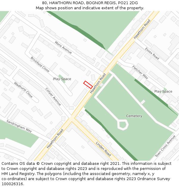 80, HAWTHORN ROAD, BOGNOR REGIS, PO21 2DG: Location map and indicative extent of plot