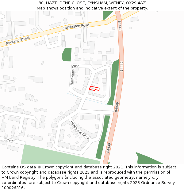 80, HAZELDENE CLOSE, EYNSHAM, WITNEY, OX29 4AZ: Location map and indicative extent of plot