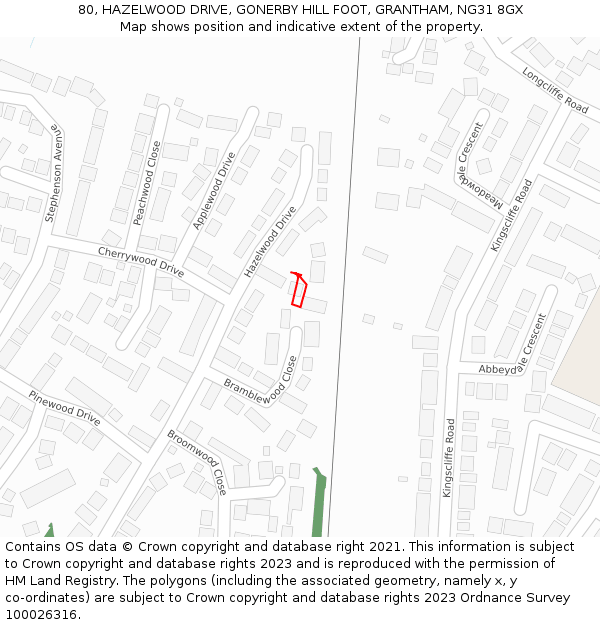 80, HAZELWOOD DRIVE, GONERBY HILL FOOT, GRANTHAM, NG31 8GX: Location map and indicative extent of plot