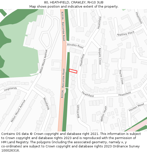 80, HEATHFIELD, CRAWLEY, RH10 3UB: Location map and indicative extent of plot