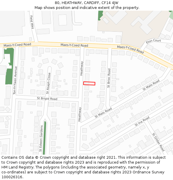 80, HEATHWAY, CARDIFF, CF14 4JW: Location map and indicative extent of plot