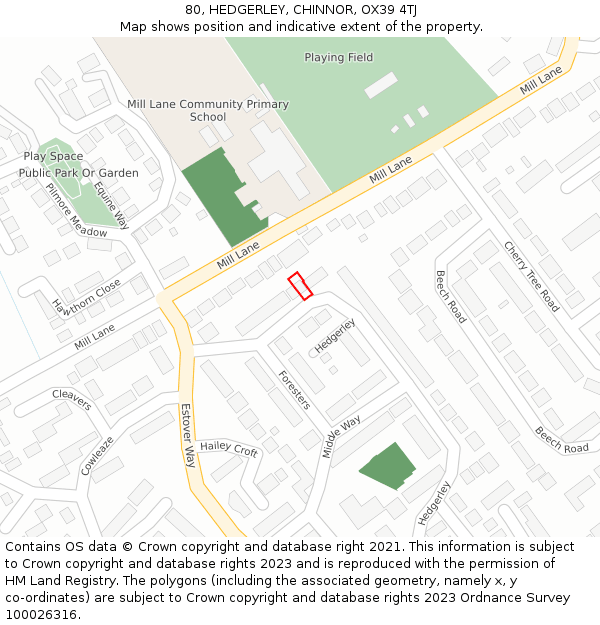 80, HEDGERLEY, CHINNOR, OX39 4TJ: Location map and indicative extent of plot