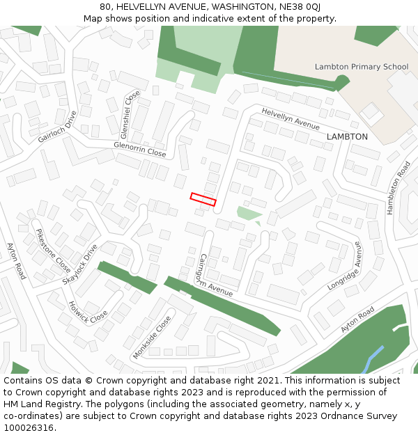 80, HELVELLYN AVENUE, WASHINGTON, NE38 0QJ: Location map and indicative extent of plot