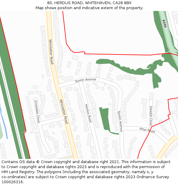 80, HERDUS ROAD, WHITEHAVEN, CA28 8BX: Location map and indicative extent of plot