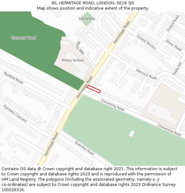 80, HERMITAGE ROAD, LONDON, SE19 3JS: Location map and indicative extent of plot
