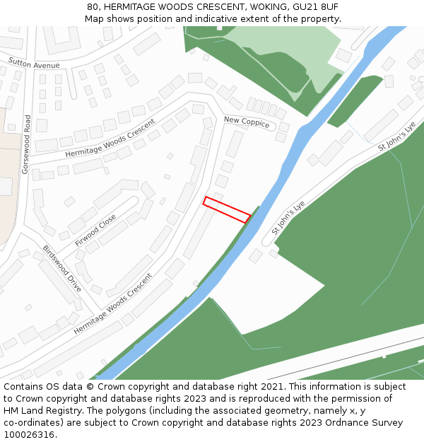 80, HERMITAGE WOODS CRESCENT, WOKING, GU21 8UF: Location map and indicative extent of plot